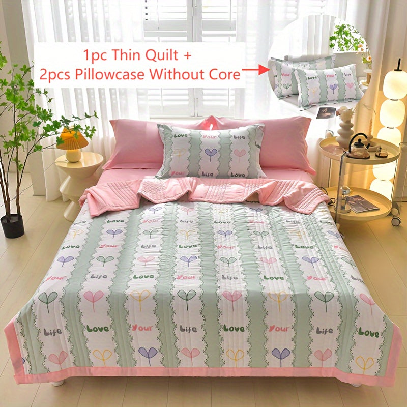 3pcs Skin-Friendly Summer Cool Quilt Set, Printed Embossing Technology, Soft And Comfortable Four-Season Quilt, Dedicated for Single And Double Hotel Home Bedroom Guest Room Sofa (1 Thin Quilt + 2 Pillowcases Without Core)