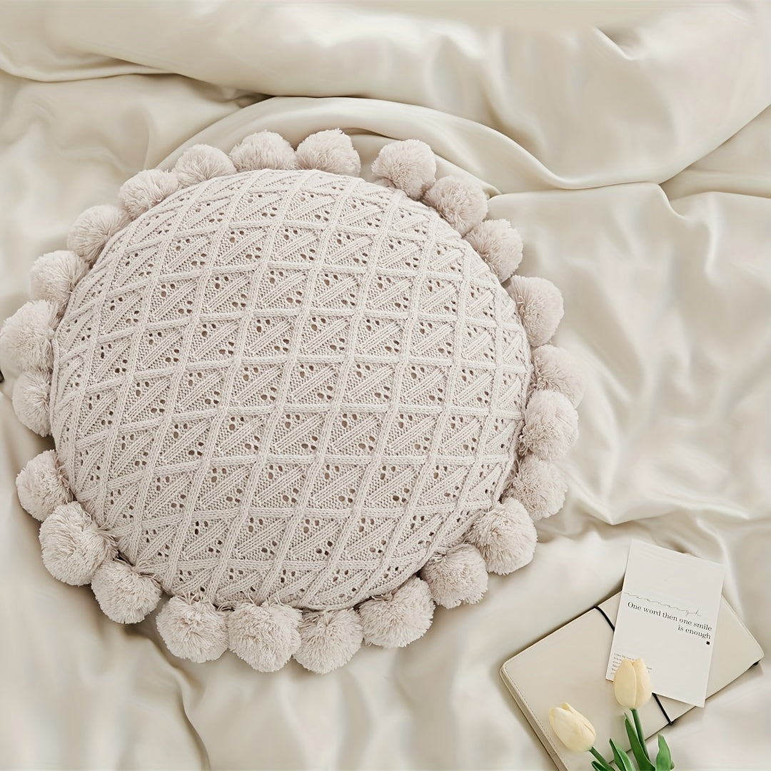 1pc Art Deco Style Handmade Ball Accent Knit Throw Pillow, Acrylic 100% Cover, Polyester 100% Filling, Zipper Closure, Machine Washable, Multipurpose Decorative Cushion for Living Room, Bedroom, Study - Space Theme, All-Season Use