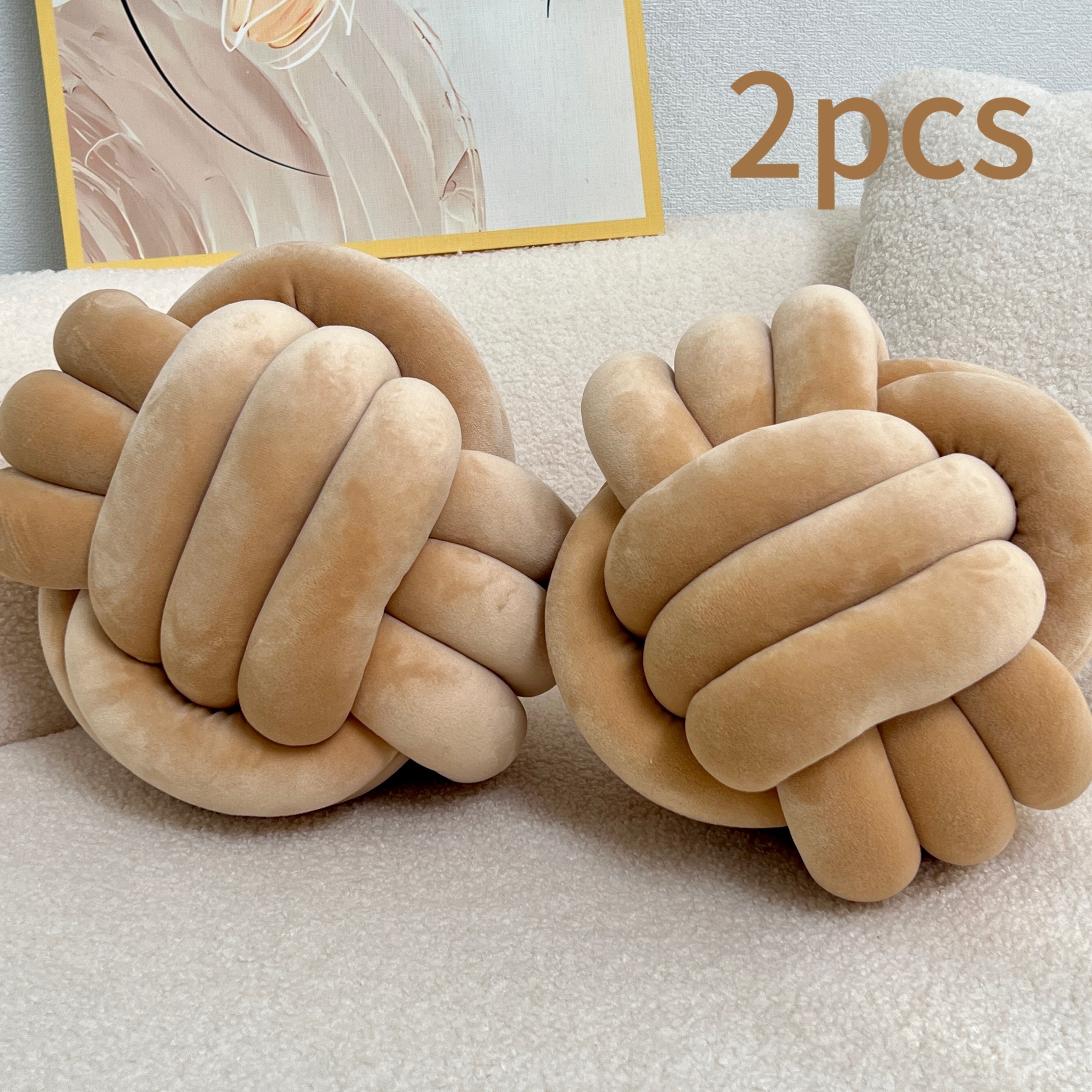 2pcs Round Knotted Throw Pillows - Plush Geometric Pattern Relax Cushions, Machine Washable Soft Decorative Pillows for Bed Sofa Bedroom Decor, All-Season Home Accents, Pillows for Couch, Minimalist Style, Seamless Stitching