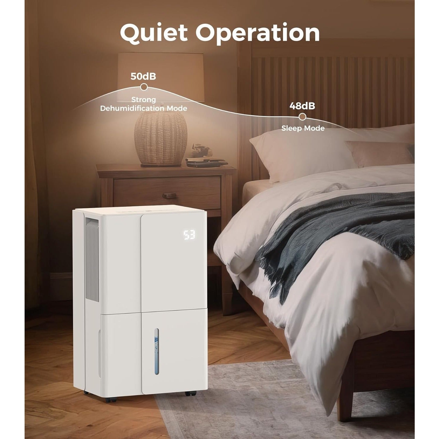 Dehumidifier Featuring Automatic Defrost, Capable of Extracting 50 to 80 Pints Per Day, Equipped with Three Colored LED Lights And a Digital Display, a 24-Hour Timer, And Three Operational Modes Suitable for Home, Basement, Or Large Spaces