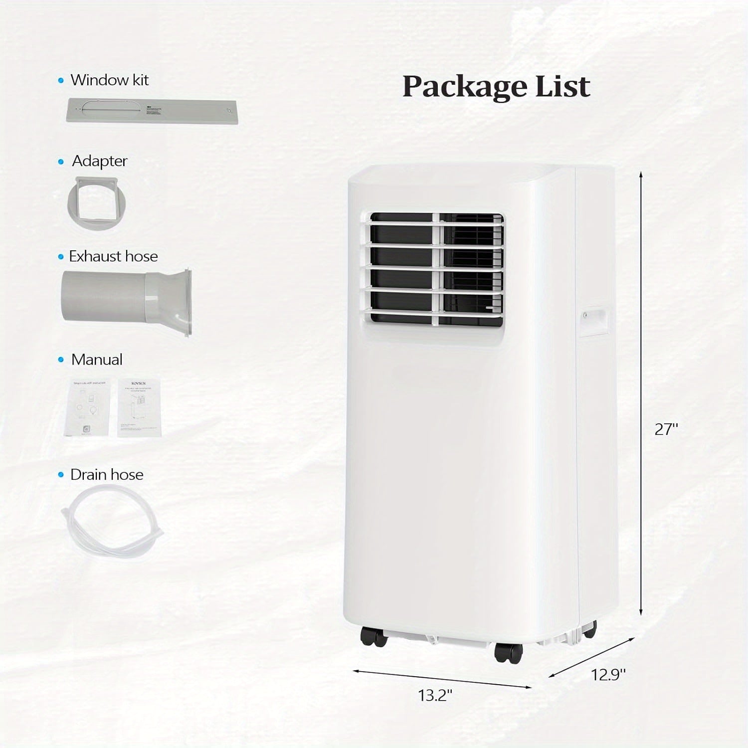 Smart 8000\u002F9000\u002F10000 BTU Portable Air Conditioner, 3-in-1 Cooler, Dehumidifier & Fan with Rolling Wheels and Mounting Kit - Indoor Mobile AC Unit, Room Cooling, Spacesaving Design, Compact Design, Sturdy Build, Highperformance Unit