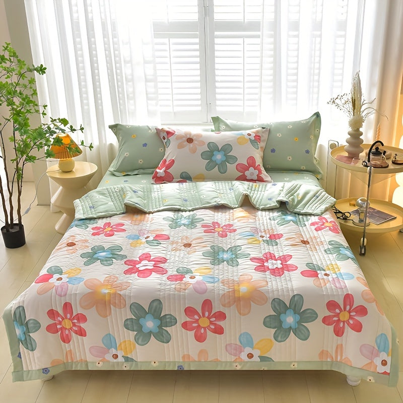 3pcs Skin-Friendly Summer Cool Quilt Set, Printed Embossing Technology, Soft And Comfortable Four-Season Quilt, Dedicated for Single And Double Hotel Home Bedroom Guest Room Sofa (1 Thin Quilt + 2 Pillowcases Without Core)