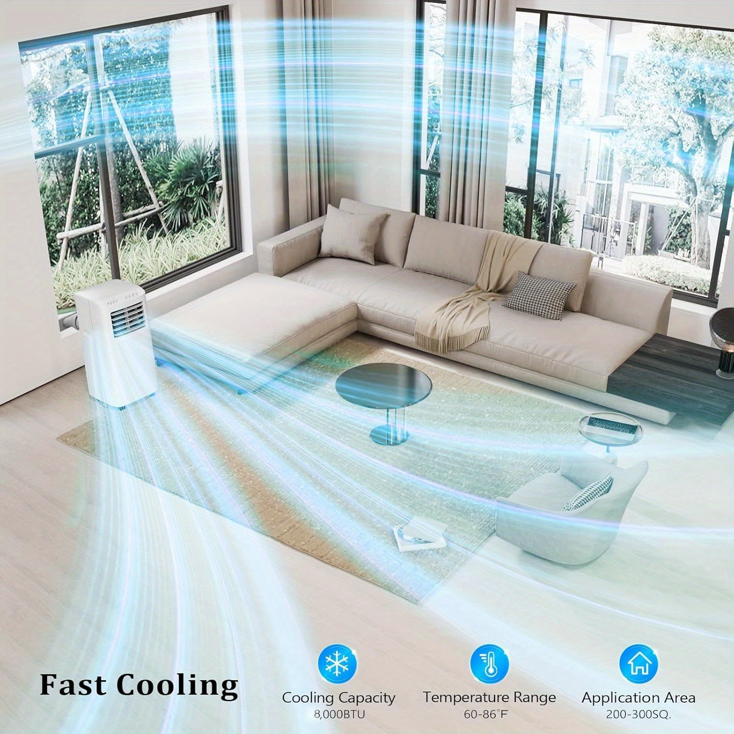 Late Summer Clearance Special Offer Smart Portable Air Conditioner, Cooler, Dehumidifier & Fan, Room Mobile AC Unit With Rolling Wheels & Installation Kit. Cooling Your Home or Factory & Machine