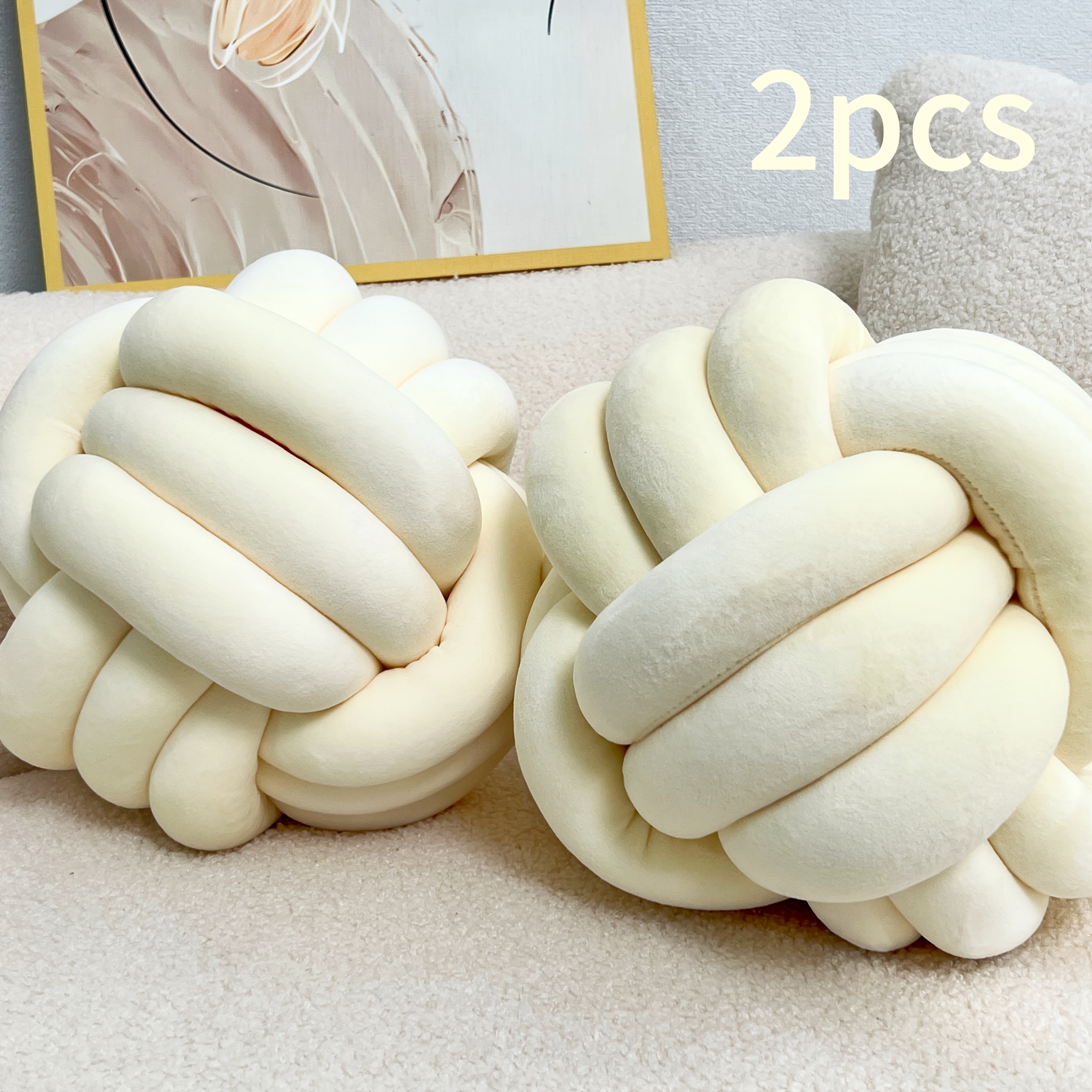 2pcs Round Knotted Throw Pillows - Plush Geometric Pattern Relax Cushions, Machine Washable Soft Decorative Pillows for Bed Sofa Bedroom Decor, All-Season Home Accents, Pillows for Couch, Minimalist Style, Seamless Stitching