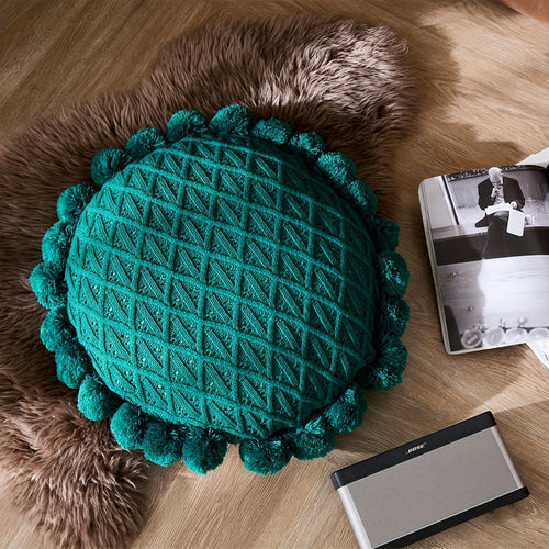 1pc Art Deco Style Handmade Ball Accent Knit Throw Pillow, Acrylic 100% Cover, Polyester 100% Filling, Zipper Closure, Machine Washable, Multipurpose Decorative Cushion for Living Room, Bedroom, Study - Space Theme, All-Season Use