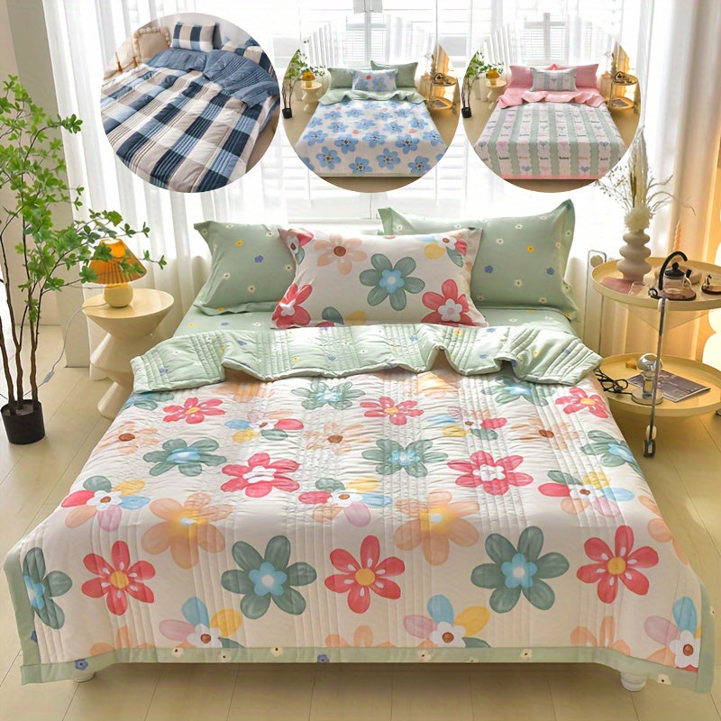 3pcs Skin-Friendly Summer Cool Quilt Set, Printed Embossing Technology, Soft And Comfortable Four-Season Quilt, Dedicated for Single And Double Hotel Home Bedroom Guest Room Sofa (1 Thin Quilt + 2 Pillowcases Without Core)