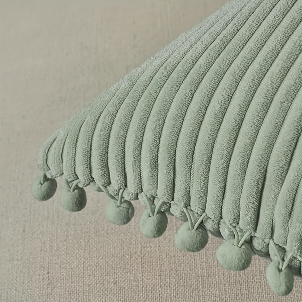 Pillow Covers With Pom Poms Set of 2 Decorative Throw Pillow Covers Measuring 14X24 Inches With Pom Poms, Suitable for Sofas And Bedrooms, Cottage Style, Soft Corduroy Rectangular Cushions Measuring 35X60 Cm