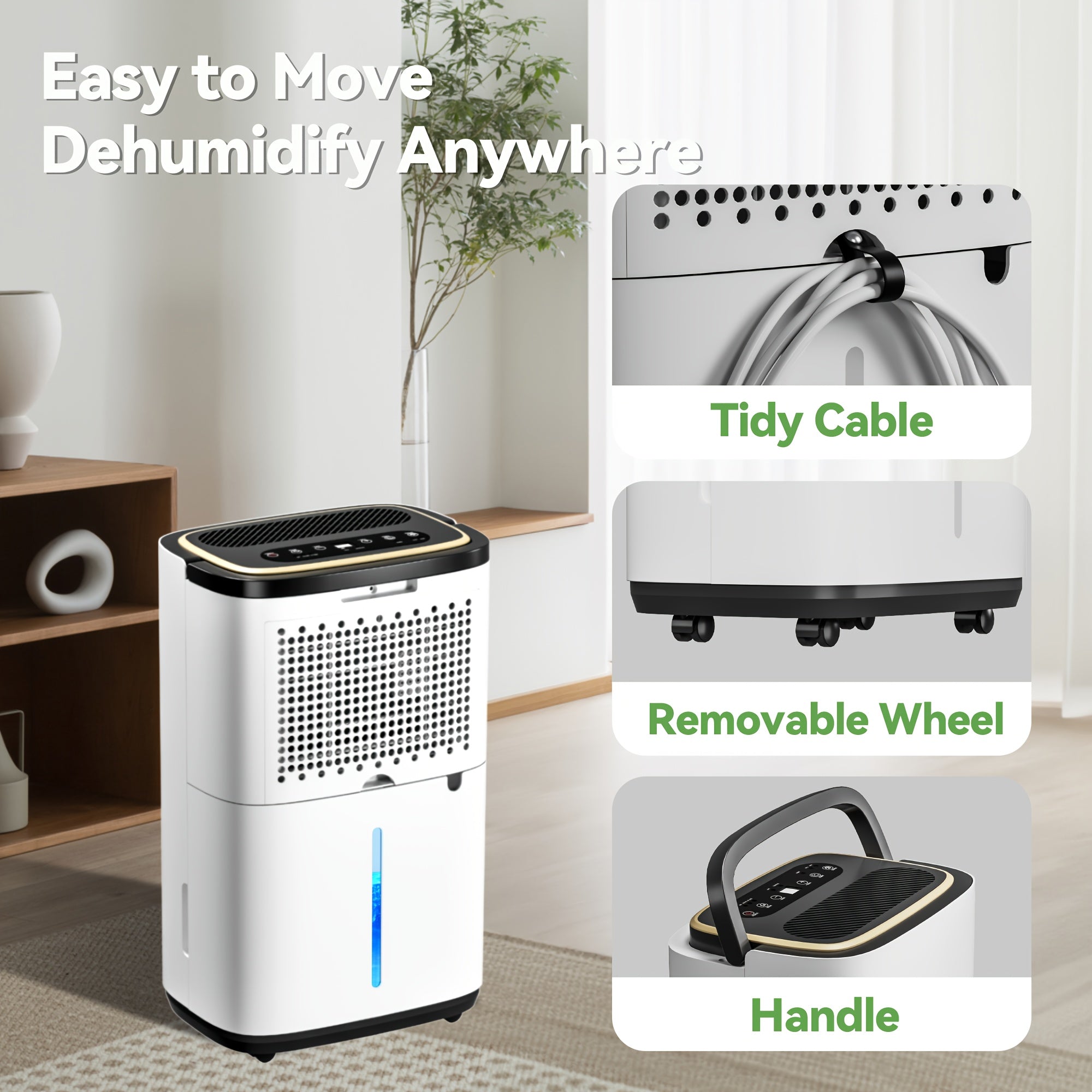 3000 Sq. Ft. Dehumidifier, 50PT\u002F24H Residential Dehumidifier with Hose, Dehumidify\u002FDry\u002FAir Delivery Mode, Humidity Display, Timer, Drain Hose