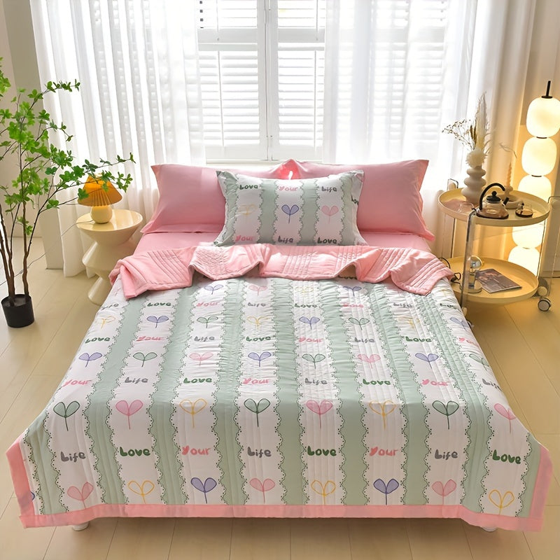 3pcs Skin-Friendly Summer Cool Quilt Set, Printed Embossing Technology, Soft And Comfortable Four-Season Quilt, Dedicated for Single And Double Hotel Home Bedroom Guest Room Sofa (1 Thin Quilt + 2 Pillowcases Without Core)