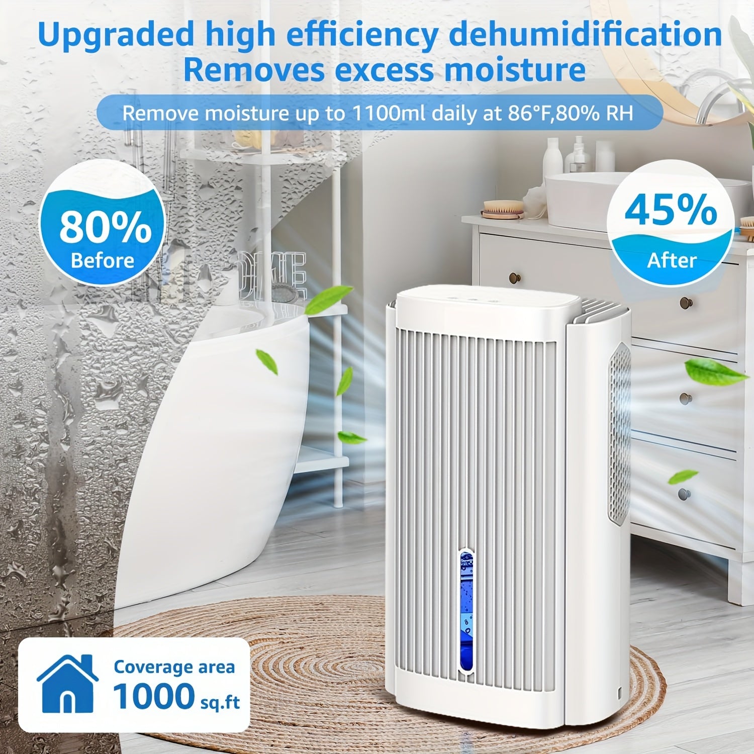 95 OZ Home Dehumidifier 95 OZ Dehumidifier for Home Use | Sleep Mode, 7-Color LED Lights | Suitable for Basements, Bedrooms, Bathrooms, RVs