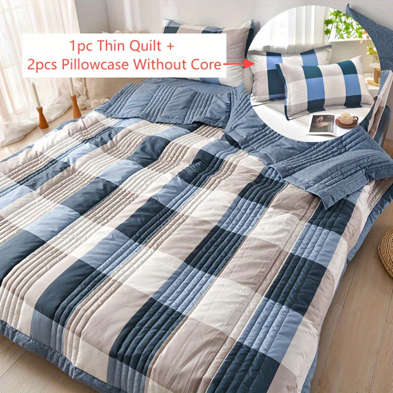 3pcs Skin-Friendly Summer Cool Quilt Set, Printed Embossing Technology, Soft And Comfortable Four-Season Quilt, Dedicated for Single And Double Hotel Home Bedroom Guest Room Sofa (1 Thin Quilt + 2 Pillowcases Without Core)
