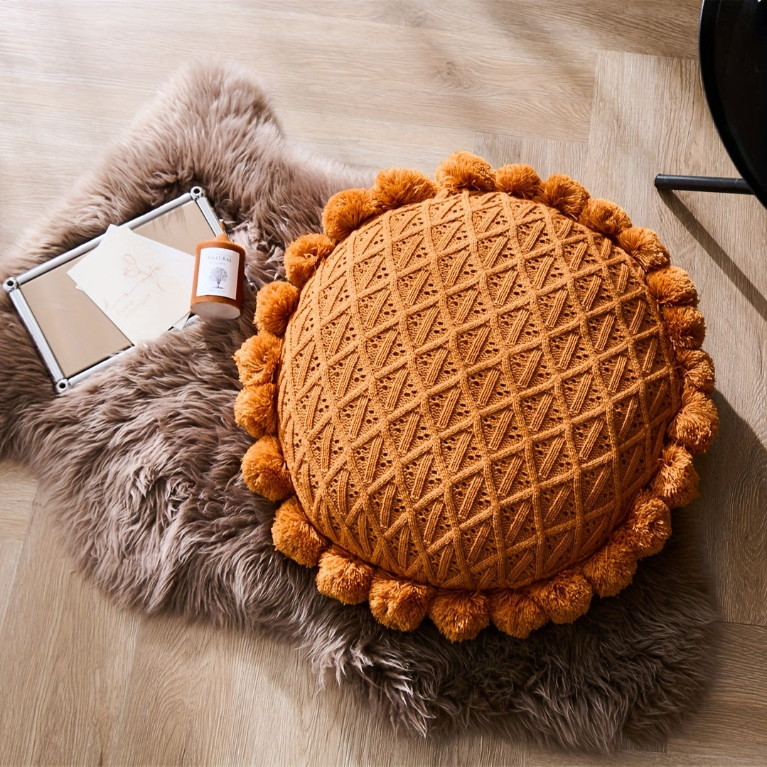 1pc Art Deco Style Handmade Ball Accent Knit Throw Pillow, Acrylic 100% Cover, Polyester 100% Filling, Zipper Closure, Machine Washable, Multipurpose Decorative Cushion for Living Room, Bedroom, Study - Space Theme, All-Season Use