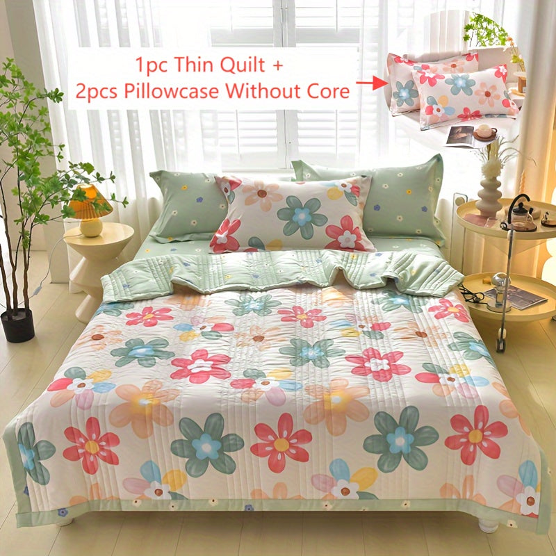 3pcs Skin-Friendly Summer Cool Quilt Set, Printed Embossing Technology, Soft And Comfortable Four-Season Quilt, Dedicated for Single And Double Hotel Home Bedroom Guest Room Sofa (1 Thin Quilt + 2 Pillowcases Without Core)