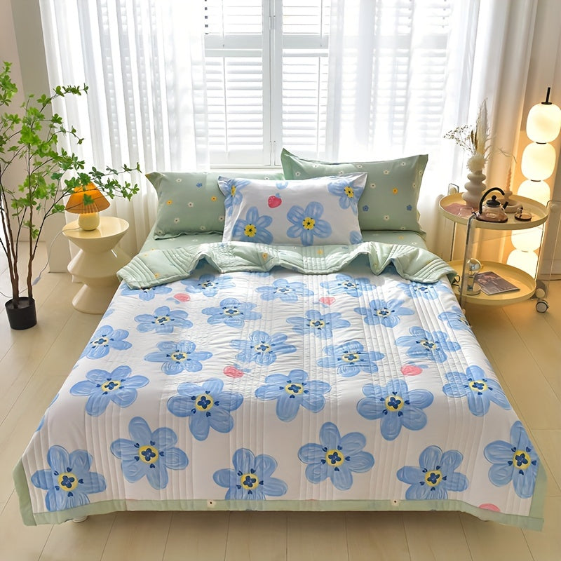 3pcs Skin-Friendly Summer Cool Quilt Set, Printed Embossing Technology, Soft And Comfortable Four-Season Quilt, Dedicated for Single And Double Hotel Home Bedroom Guest Room Sofa (1 Thin Quilt + 2 Pillowcases Without Core)