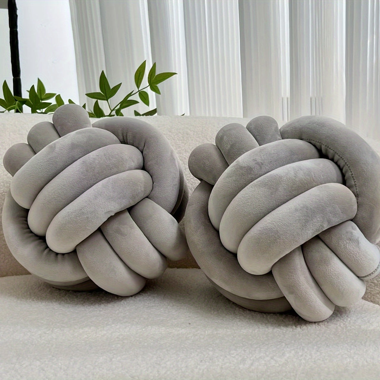 2pcs Round Knotted Throw Pillows - Plush Geometric Pattern Relax Cushions, Machine Washable Soft Decorative Pillows for Bed Sofa Bedroom Decor, All-Season Home Accents, Pillows for Couch, Minimalist Style, Seamless Stitching