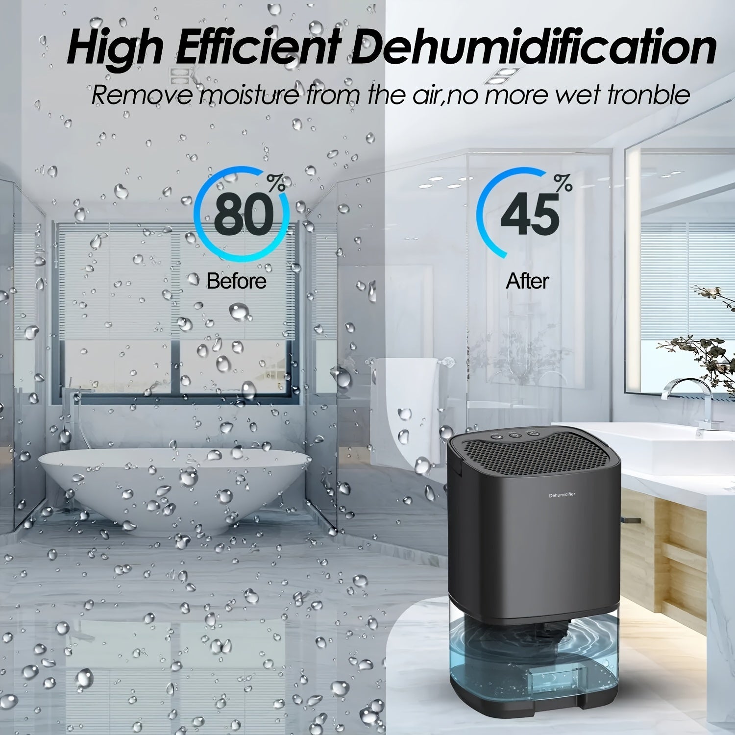 Portable Silent Dehumidifier | Effectively Removes Moisture, Seven Color Night Light, Compact Design, Suitable for Living Rooms, Bedrooms, Basements, 0.26-2.64gal Capacity, 110V-130V Power Supply