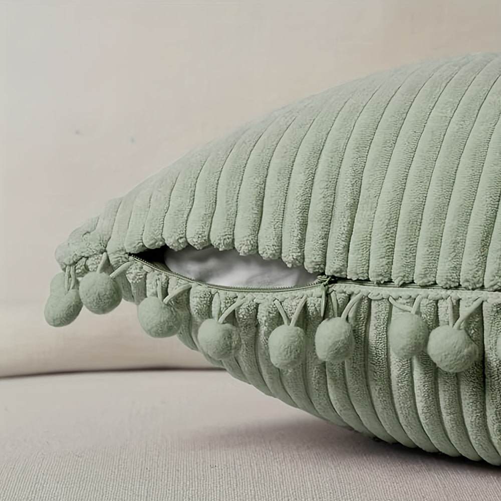 Pillow Covers With Pom Poms Set of 2 Decorative Throw Pillow Covers Measuring 14X24 Inches With Pom Poms, Suitable for Sofas And Bedrooms, Cottage Style, Soft Corduroy Rectangular Cushions Measuring 35X60 Cm