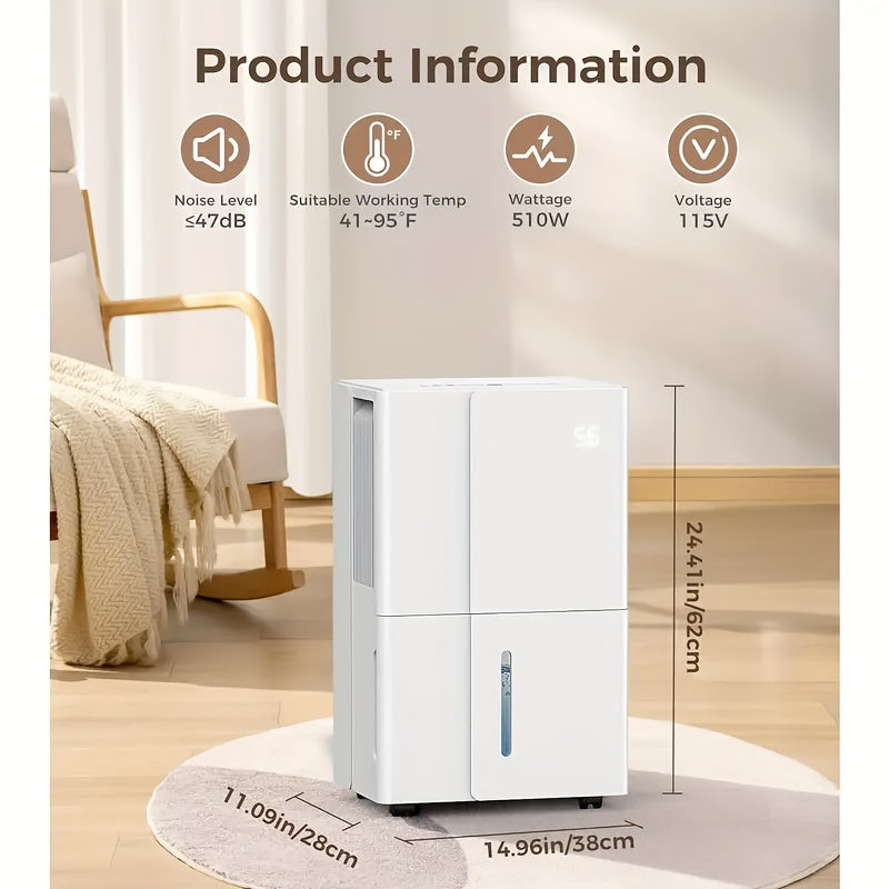Dehumidifier Featuring Automatic Defrost, Capable of Extracting 50 to 80 Pints Per Day, Equipped with Three Colored LED Lights And a Digital Display, a 24-Hour Timer, And Three Operational Modes Suitable for Home, Basement, Or Large Spaces