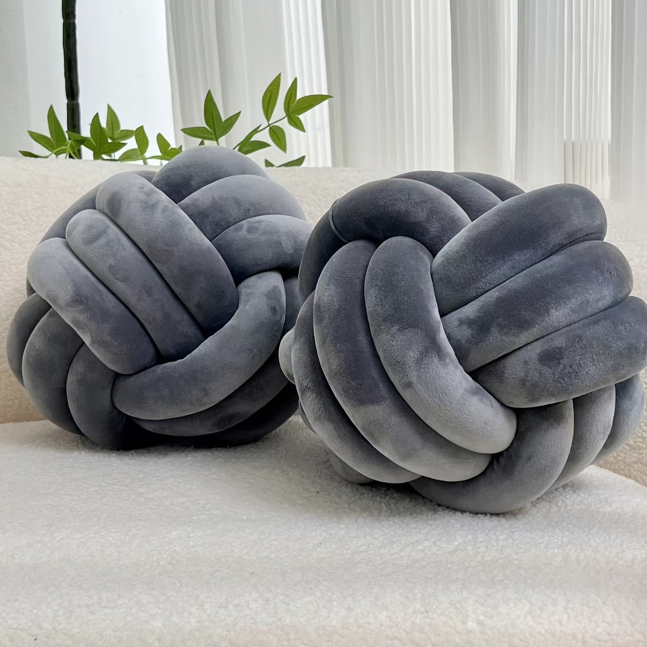 2pcs Round Knotted Throw Pillows - Plush Geometric Pattern Relax Cushions, Machine Washable Soft Decorative Pillows for Bed Sofa Bedroom Decor, All-Season Home Accents, Pillows for Couch, Minimalist Style, Seamless Stitching