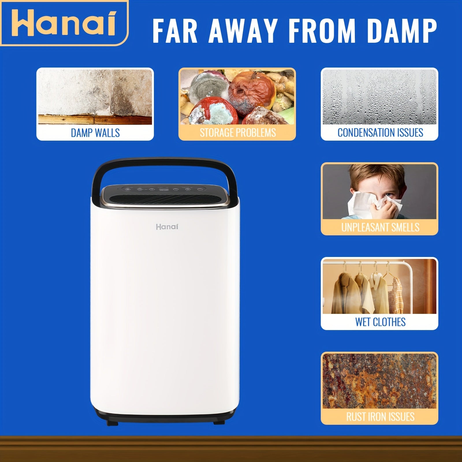 WANAI 50 Pins Dehumidifier Ideal for Bedrooms Bathrooms Basements Garages 4500 sq ft Quiet Dehumidifier High-efficiency Dehumidifier with Touch Panel, Multiple Mode Options, Universal Wheel White