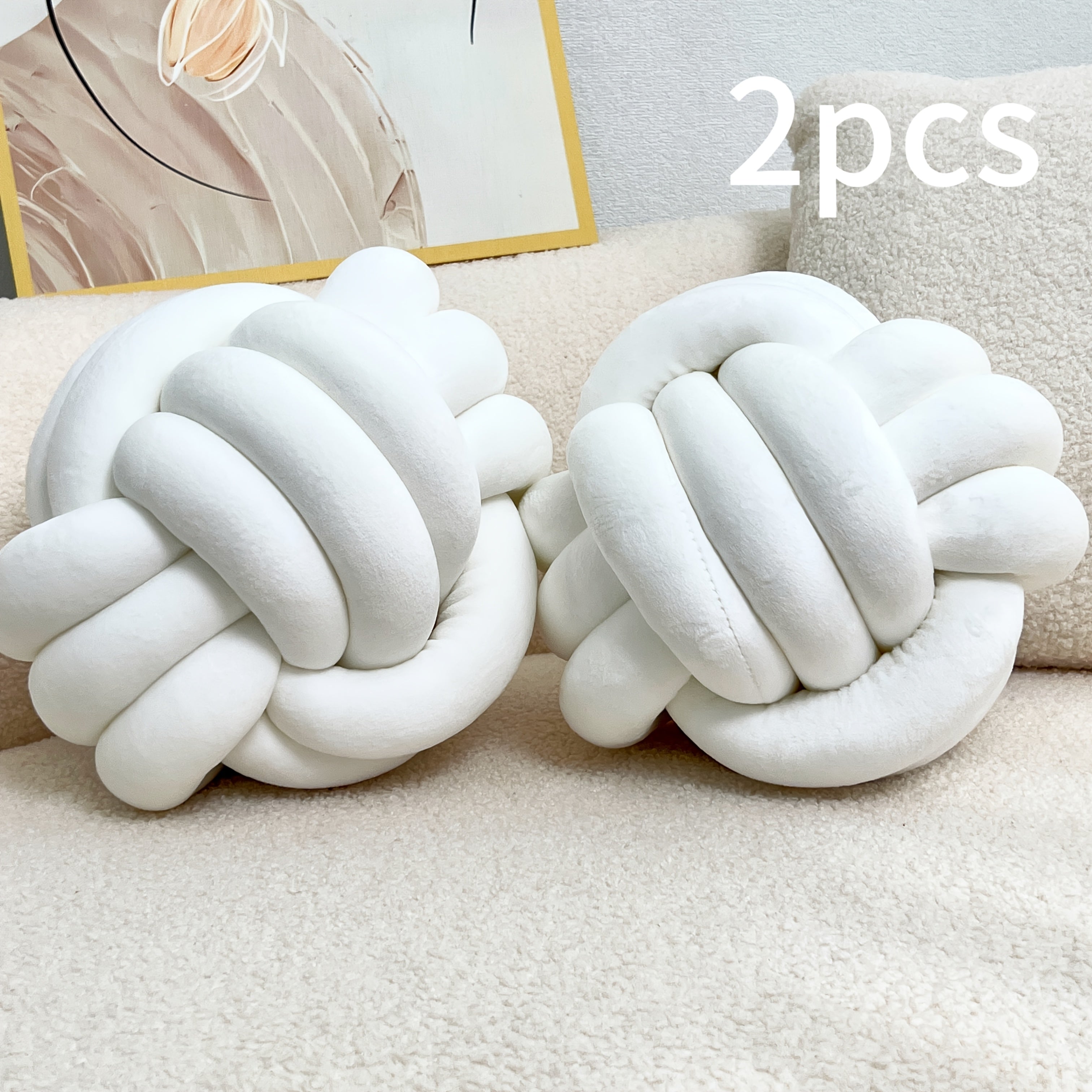 2pcs Round Knotted Throw Pillows - Plush Geometric Pattern Relax Cushions, Machine Washable Soft Decorative Pillows for Bed Sofa Bedroom Decor, All-Season Home Accents, Pillows for Couch, Minimalist Style, Seamless Stitching